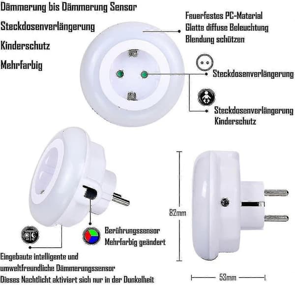 LED-uttak nattlys med skumringssensor barnesikker