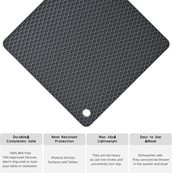 Sammenfoldelige silikone bordskånere, varmebestandige bordmåtter, 4-pak, grå, 17,5x17,5 cm
