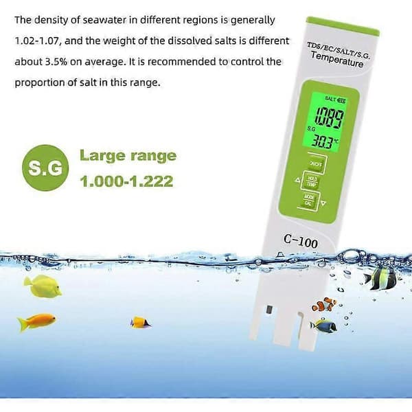 Elektronisk PH-måler, 5-i-1 PH-måler Lommetermometer Vandkvalitet PH EC Salt TDS til Hjem, Pool, Akvarievand
