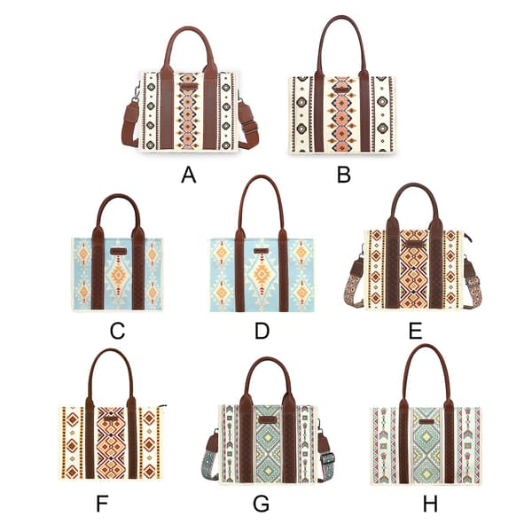 Wrangler tygväska Western Väskor för Kvinnor Axelremsväska Boho Aztec Handväskor NY Beige blå S Beige blue S