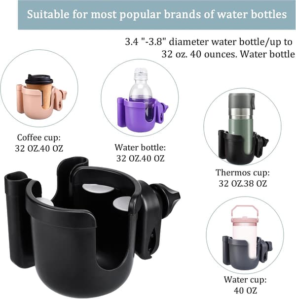 Universal Stroller Cup Holder, Adjustable Drink Holder with Phone Holder