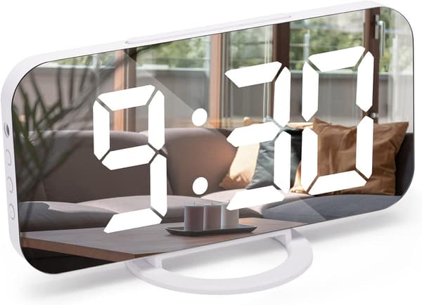 Digital väckarklocka, sängklocka, tyst väckarklocka, väckarklocka med dimbar LED-display, USB-väckarklocka för sovrum - vit white