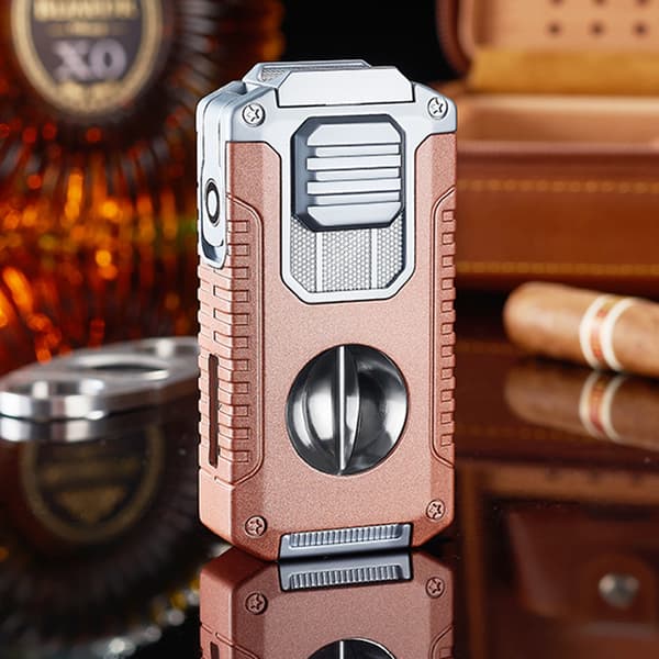 5-in-1 Lighter with Cutter, Punch, Holder, and Draw Enhancer, Triple Windproof Flame, All-in-One Lighter with Multifunctional Accessory Green Green