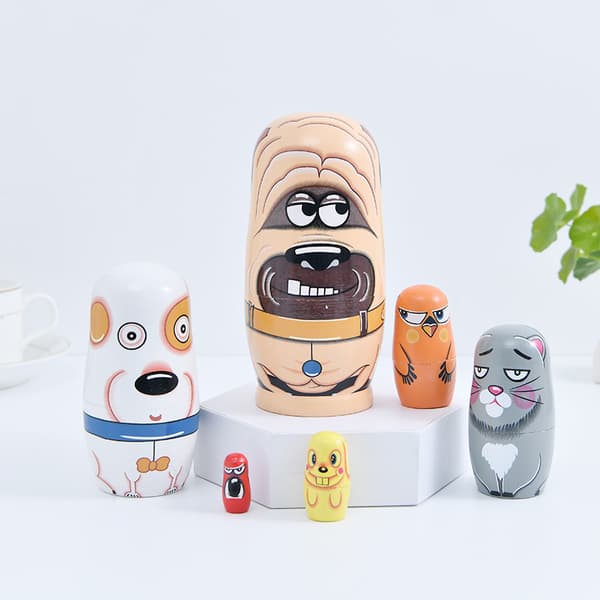 Rysk Matryoshka Docka 6 Lager Tecknad Djur Träleksak