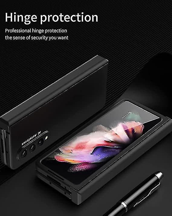 Galaxy Z Fold 3 Case, Hinge Protection, Rugged PC Shell with Screen Protector, Full Protection (Black)