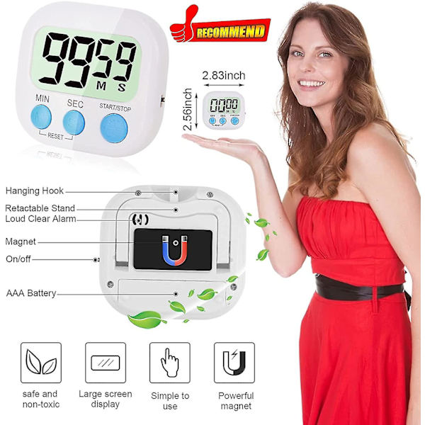 4 stk. Multifunksjonell Elektronisk Timer Kjøkkentimer Matlagingstimer Studietimer