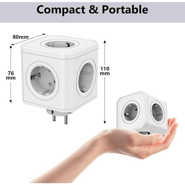 5-in-1 Cube Wall Socket with Overload and Surge Protection, 4000W/16A Cube Plug with Safety Door, Portable Power Plug