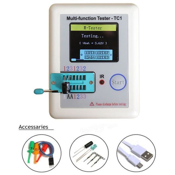 Multifunktionstester, LCR-TC1 TFT Transistortester Diode Triode Kapacitansmåler NPN PNP MOSFET, Farverig Display Pocke