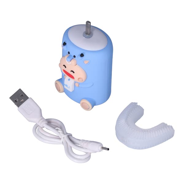Automatic Toothbrush Vibration U-shaped Waterproof Battery Rechargeable Cute Electronic Toothbrush for Kids Blue