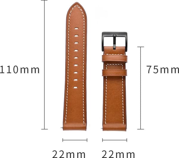 22 mm brunt PU-læderrem, quick-release - til Garmin, Seiko, Fossil, smartwatches