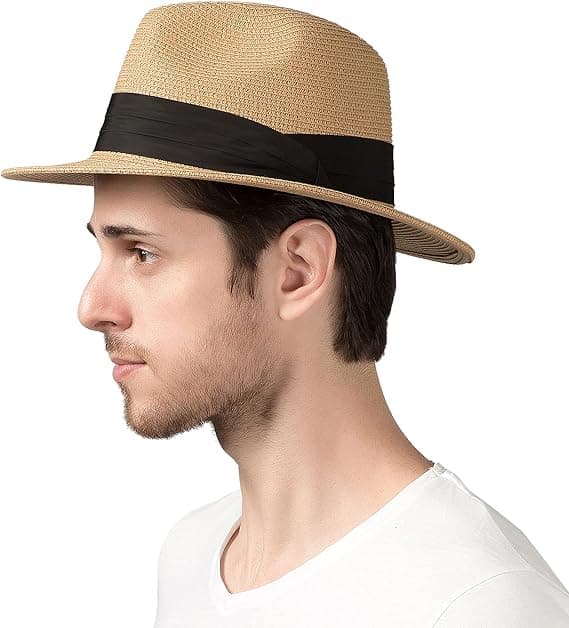Sommerstrand Solhatt for menn Sammenleggbar Floppy Reise Pakkbar Stråhatt, Bredbremmet Hatt