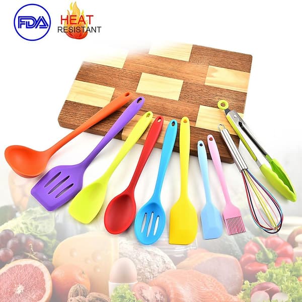 Silicone Kitchen Utensil Set 10 Pieces Heat Resistant Non-Stick Spoon Spatula Ladle Cooking Tools