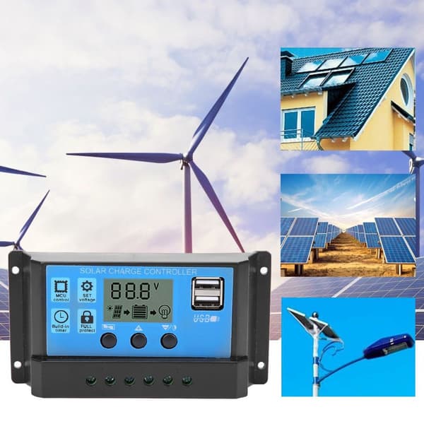 Blå solcelle automatisk PWM LCD dobbel USB 5V utgangsregulator KLB