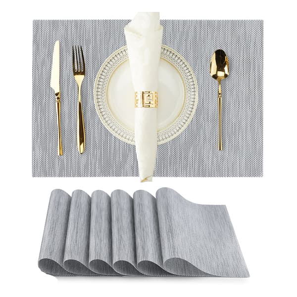 Sett med 6 bordstabletter, 30x45 cm, blandede farger Silver+Vit