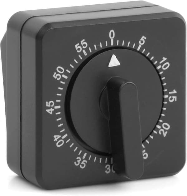 Køkkentimer, Justerbar 60 Minutters Mekanisk Timer til Køkkenbageværktøj, 1 Times Sort Firkantet Alarmpåmindelse