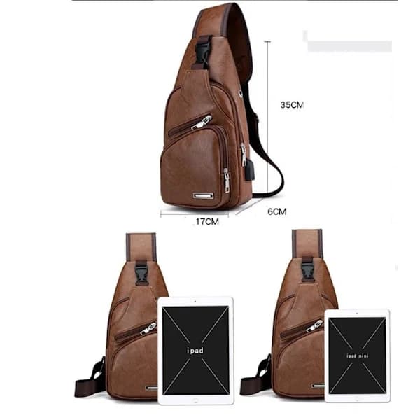 Men's Sling Bag Chest Bag with Headset Hole BROWN brown