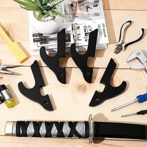 4 Sets Sword Wall Mount Adjustable Sword Holder Wood Martial Arts Stand Samurai Wall Mount Display Accessories Black Svart