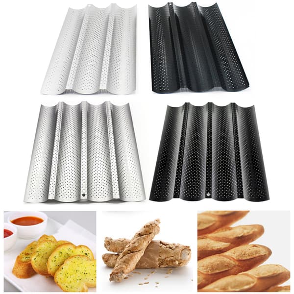 Vågbräda Bakplåt Non-Stick Baguette Schabloner Kaka Rostat bröd Schabloner Verktyg Silver Large 4 Slots Silver Large 4 Slots