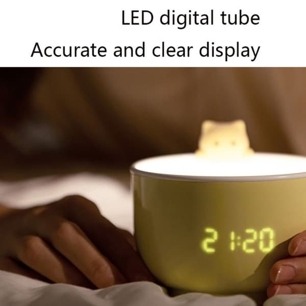 Multifunktionel stemmestyret LED-lysdisplay vækkeur med tegneseriekat til
