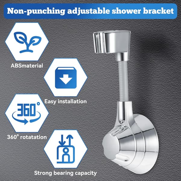 Shower Head Holder, Handheld Shower Holder 360° Adjustable Removable Shower Without Drilling Strong Vacuum Suction Cup Handheld Shower Bracket Wall Mount-FF-