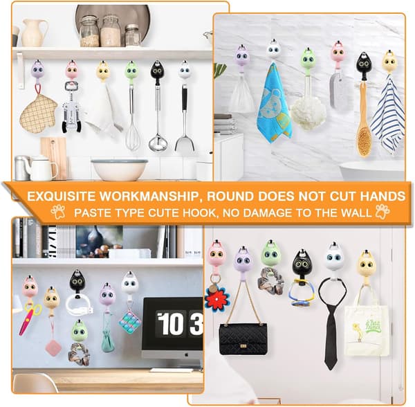 Creative Adhesive Hooks, 2 Pcs Blinking Cat Hooks for Hanging Towels DXGHC