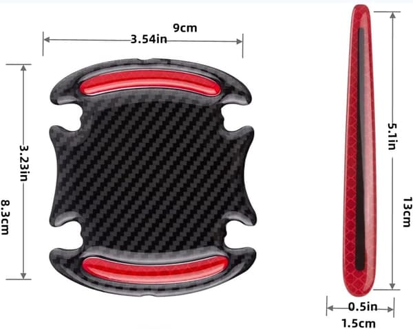 8 stk. Universal 3D Karbonfiber Dørhåndtakbeskyttere, Universal Sikkerhetsreflekterende Striper (Rød)