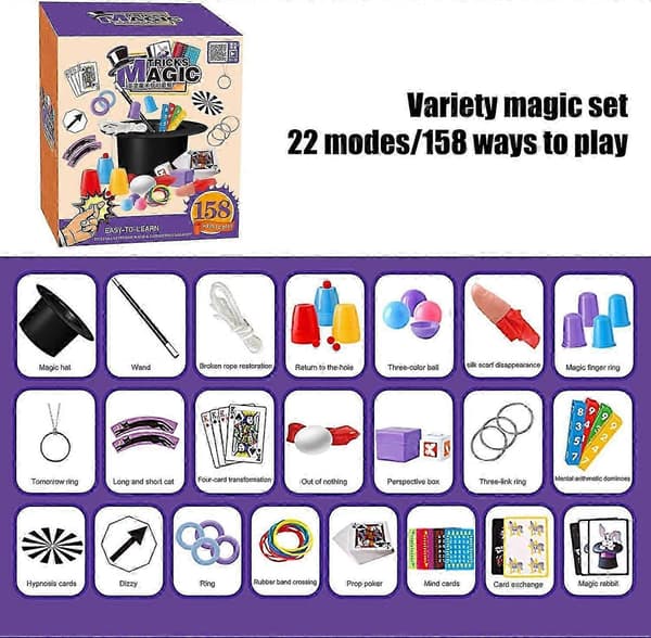 Magic Set for Kids, Beginner Magic Box with Instructions, Card Magic Toys for Ages 6-12, Unisex Toy Set