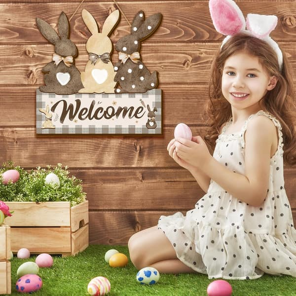 Easter Bunny Welcome Door Hanging Decoration 30x30cm Cute Rabbit Spring Home Decor