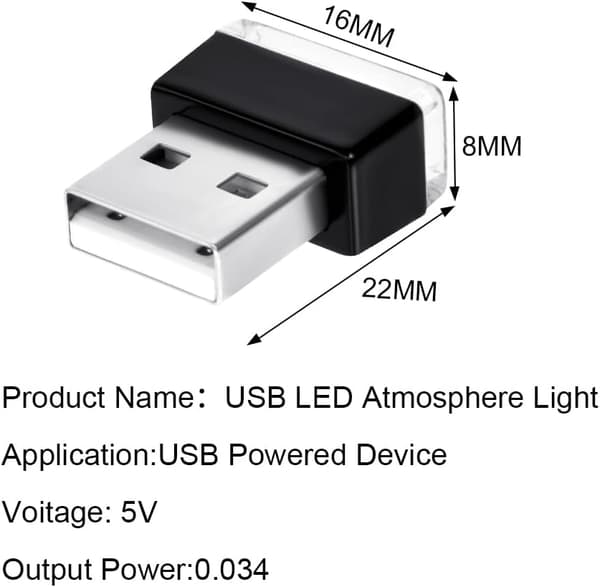 USB-bilbelysning, 5-pak hvide LED-stemningslys til bil