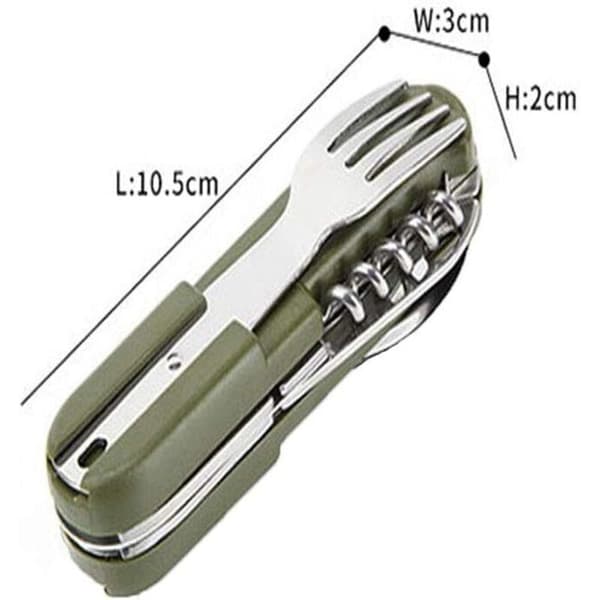 Stainless Steel Foldable Cutlery Set for Outdoor Camping - 7-in-1 Multi-tool, Detachable -