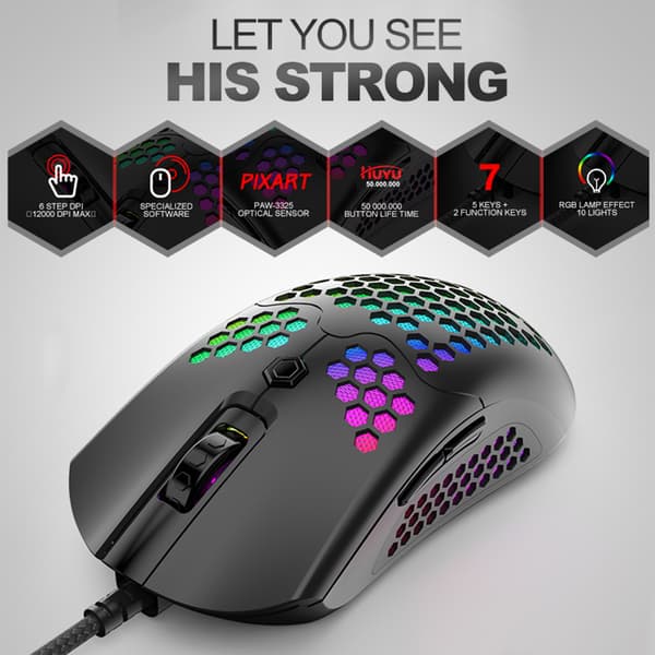 Gaming Mouse USB Interface Wired Portable Desktop E-sports Hollow Mouse 16000dpi