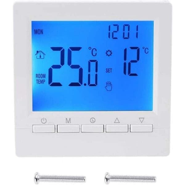 Digital termostat til opvarmning 2-lederforbindelse med programmering til 6 hverdage og 2 weekendperioder,