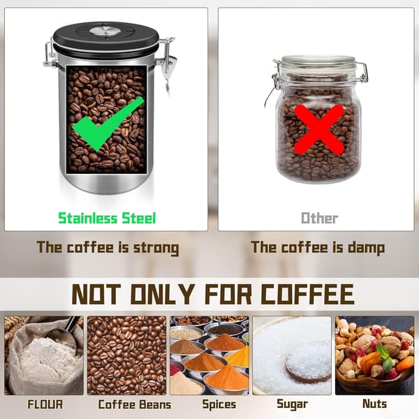 Lufttett kaffeboks i rustfritt stål, 1,5 l
