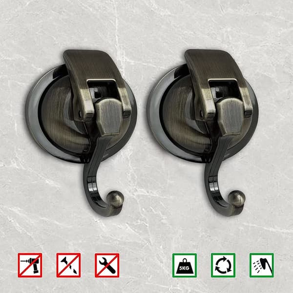 Suction Cup Hook, Strong and Sturdy Hook, Vacuum Suction Cup Shower Hook, Reusable, Bathroom, Kitchen, Toilet, (2 Pieces, Bronze)