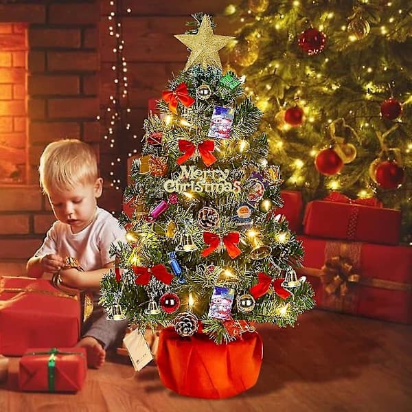 Christmas Tree 60 cm, Artificial Christmas Tree, Mini Christmas Tree with Fairy Lights and Decorations