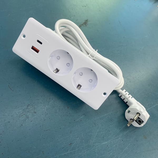 Desktop Socket with 2 Outlets, USB Port, PD 20W USB C, 1.5M Cable for Home Office Conference Room, Black