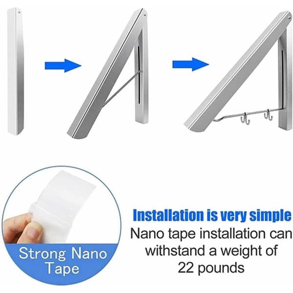 Hanging Clothes Dryer, Wall Mounted Clothes Rail Foldable Clothes Dryer Retractable Clothes Hanger Foldable Hanger Space Saving Invisible Dry