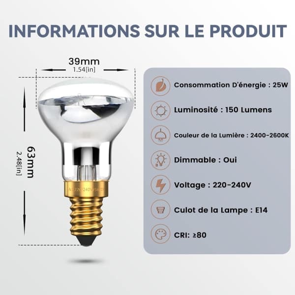 Lava Lamp Bulb 25W E14 R39 Warm White Reflector Bulb SES Small Edison Screw Bulb Spotlight Bulb (4-pack)
