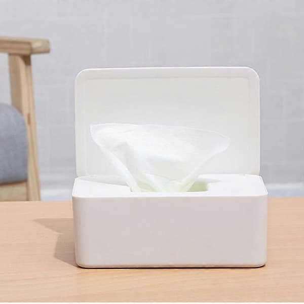 Dustproof Storage Box for Tissues Wet Wipes Dispenser Holder with Lid for Home Office White White