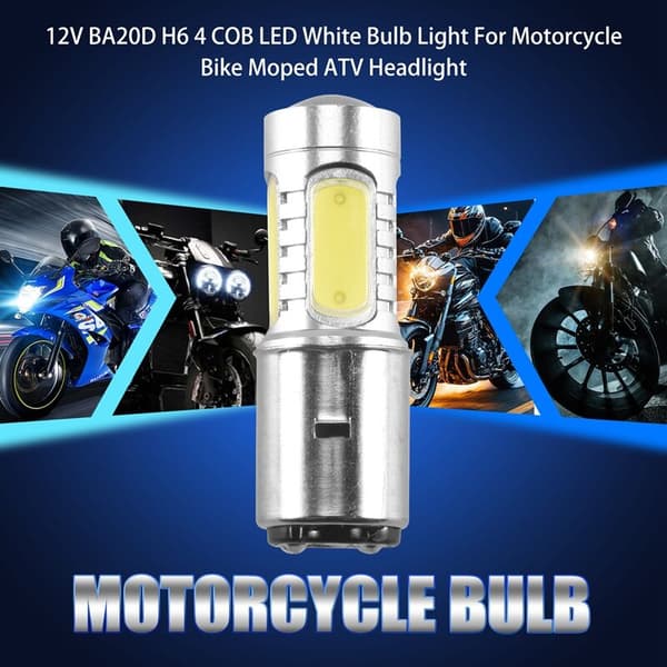 12v Ba20d H6 4 Cob Led-lampe Hvitt Lys For ATV Sykkel Moped Frontlykt