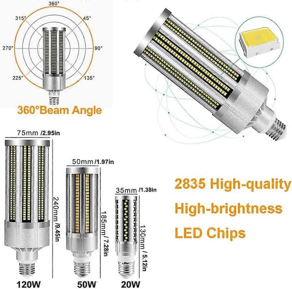 50W LED Corn Bulb - E27/E39/E40 Ultra Bright Ceiling Light, 3000K 6000LM Warm White, 350W Equivalent for Warehouse & Garage