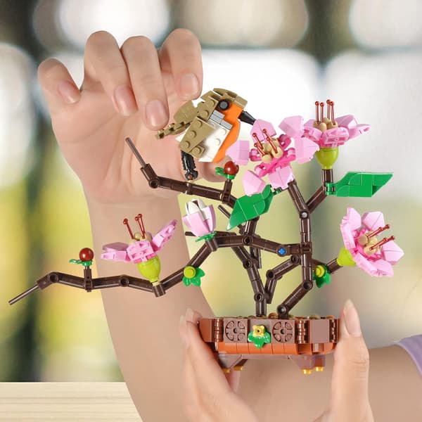 (573 delar) Blommande Bonsai-träd för flickor Byggklossar, Mini Flow