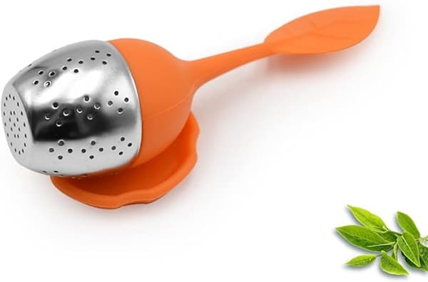 Tesil Silikone Teinfuser (orange) Rustfrit Stål Si Inklusive Drypbakke til Løse Blade eller Urtete