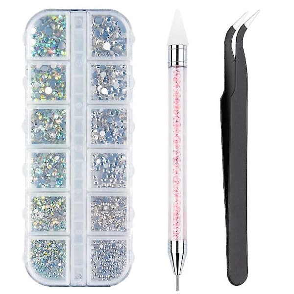 3000 Rhinestones 6 Sizes Flat Back, AB + Clear Rhinestones Nails-tfrf