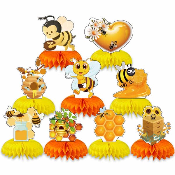 9 stk Honeycombs borddekorasjoner for bursdagsfestutstyr Bin Tema A A