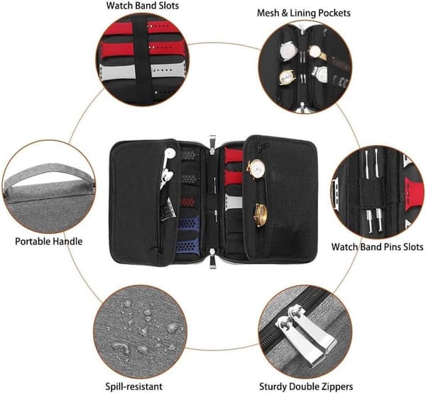 Allecto Premium - Watch Strap Storage Box - Organizer - Watch Box with 20 Compartments - Waterproof Nylon Storage Case
