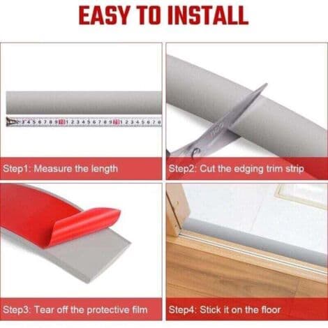 Self-adhesive Threshold Strip 2M x 4CM – Durable Grey PVC – Easy Screw-less Installation – For Transitions Between Wooden Floors