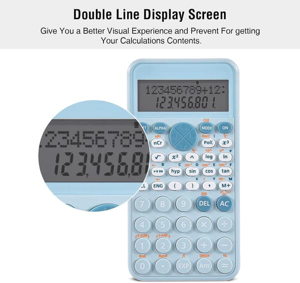 Scientific Calculator, Blue, Slim and Portable, Two-Line Display, Multifunctional Calculation, Suitable for Students or Office