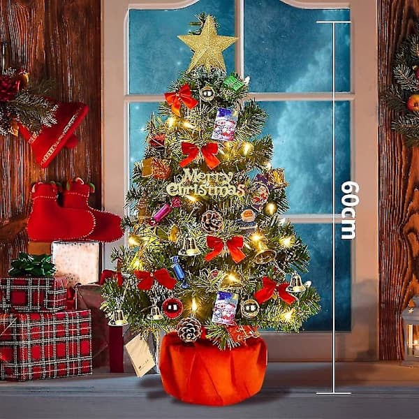 Christmas Tree 60 cm, Artificial Christmas Tree, Mini Christmas Tree with Fairy Lights and Decorations
