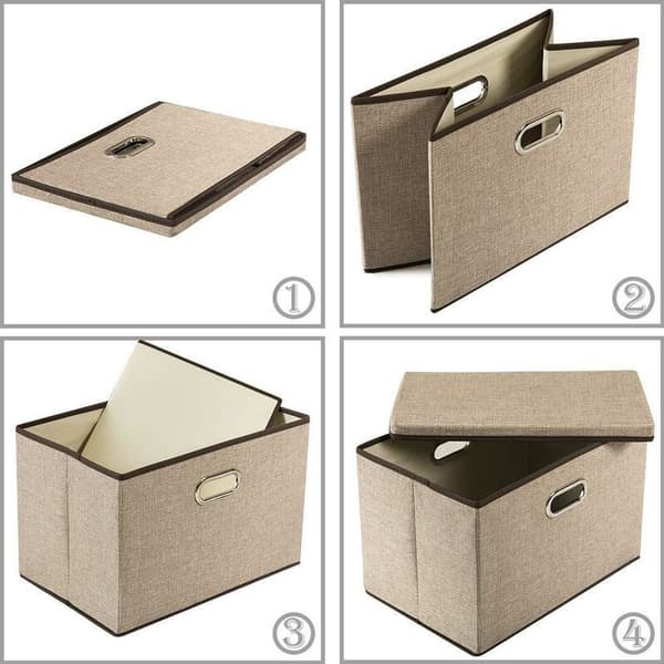 Large Foldable Storage Box with Lid Fabric Foldable Storage Box Storage Box with Lid Basket Basket Bedroom -Dress Office Nursery Square